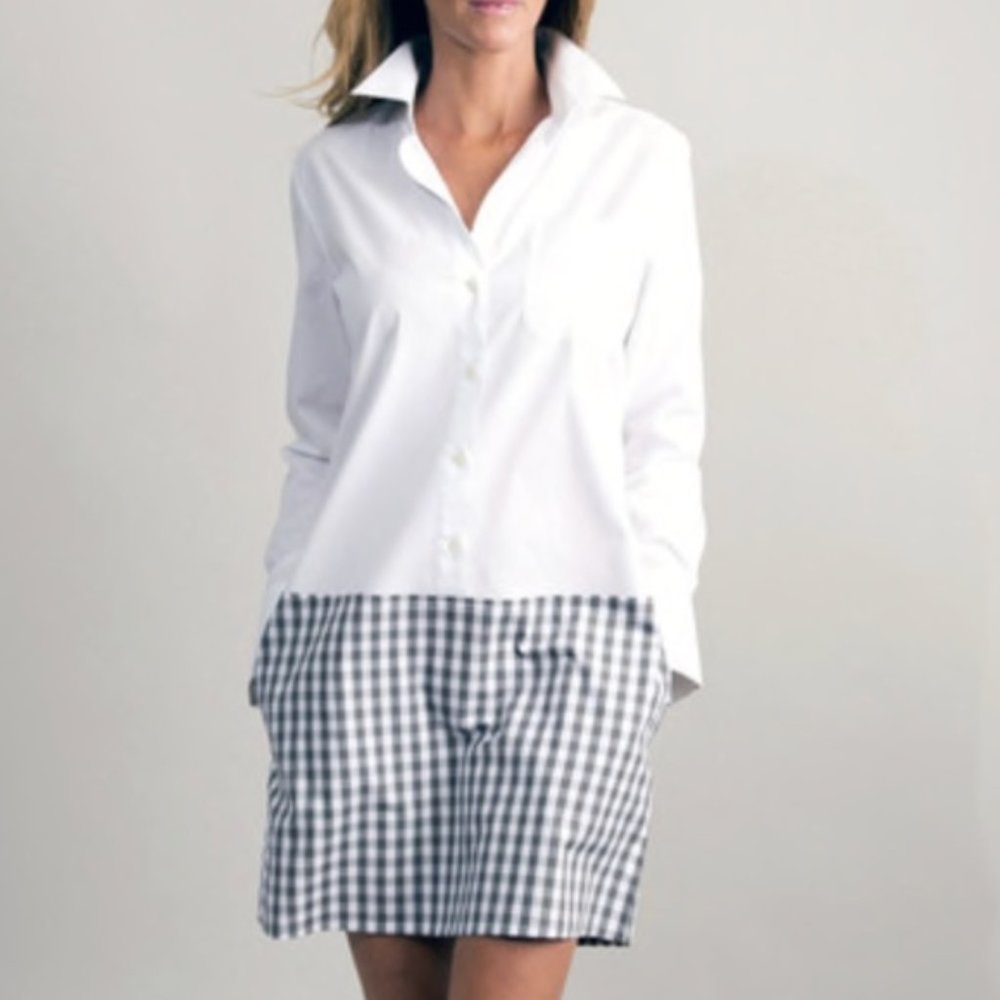 Claridge + King shirtdress in white/Black Gingham combo. Button front Sz S
